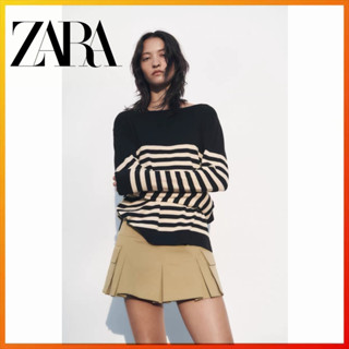 ZARA เสื้อกันหนาวแขนยาว คอกลม ผ้าถัก ลายทาง แฟชั่นฤดูใบไม้ร่วง สําหรับผู้หญิง 3433011 066