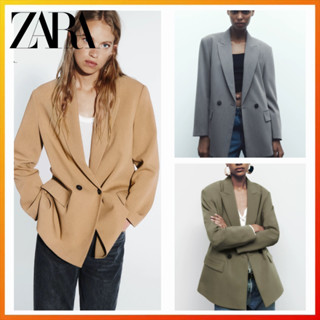 Zara ใหม่ เสื้อสูท คอปกโปโล แขนยาว ทรงหลวม สําหรับผู้หญิง 8035888 505