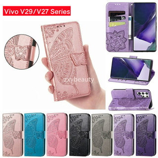 เคสโทรศัพท์มือถือหนัง ฝาพับ ลายผีเสื้อ พร้อมช่องใส่บัตร สําหรับ VIVO V29 Pro V29Pro V27E 5G V27 E V27Pro V27 Pro