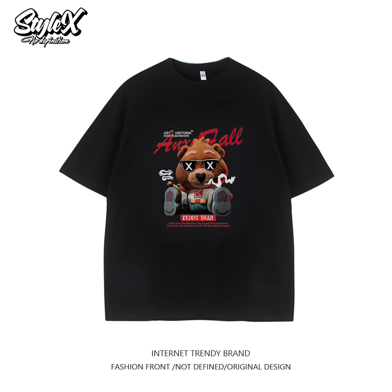 Stylex เสื้อยืดคอกลม แขนสั้น ผ้าฝ้าย ลายหมีอินเทรนด์ โอเวอร์ไซซ์ สําหรับทุกเพศ