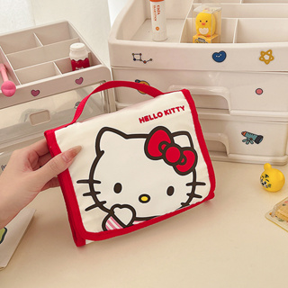 SANRIO กระเป๋าเครื่องสําอาง ขนาดใหญ่ จุของได้เยอะ แบบพกพา สามารถพับได้ ลายการ์ตูนคิตตี้ ซานริโอ้ สําหรับเดินทาง