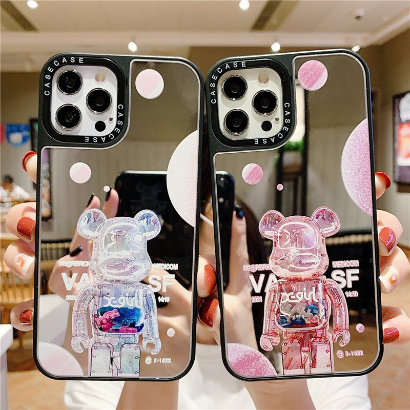 เคสไอโฟน 16/15/14/13/12/11 Pro max Building Block Bear Mirror Silicone Compatible Case iPhone 11,12,13,14,15,16,11PM,12PM,13PM,14PM,15PM,16PM