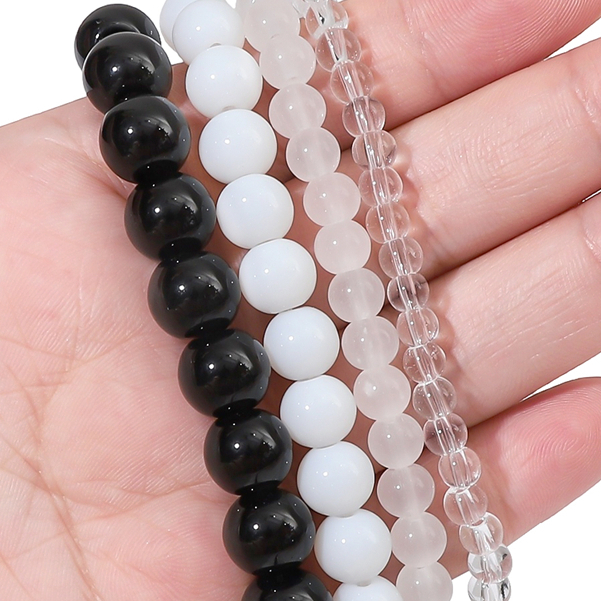 ลูกปัดแก้ว ทรงกลม ขนาด 4 มม. 6 มม. 8 มม. 10 มม. สีดํา ขาว สําหรับทําเครื่องประดับ แฮนด์เมด DIY