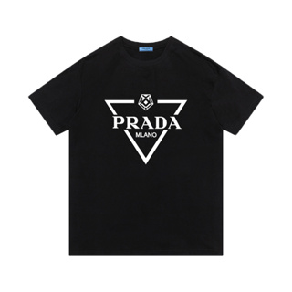 Prad เสื้อยืดลําลอง ผ้าฝ้าย แขนสั้น คอกลม พิมพ์ลาย แฟชั่นสําหรับผู้ชาย และผู้หญิง