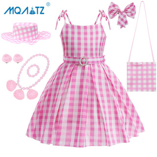 Mqatz ชุดเดรสคอสเพลย์เจ้าหญิง สีชมพู พร้อมเข็มขัดรัด สําหรับเด็กผู้หญิง BAB01