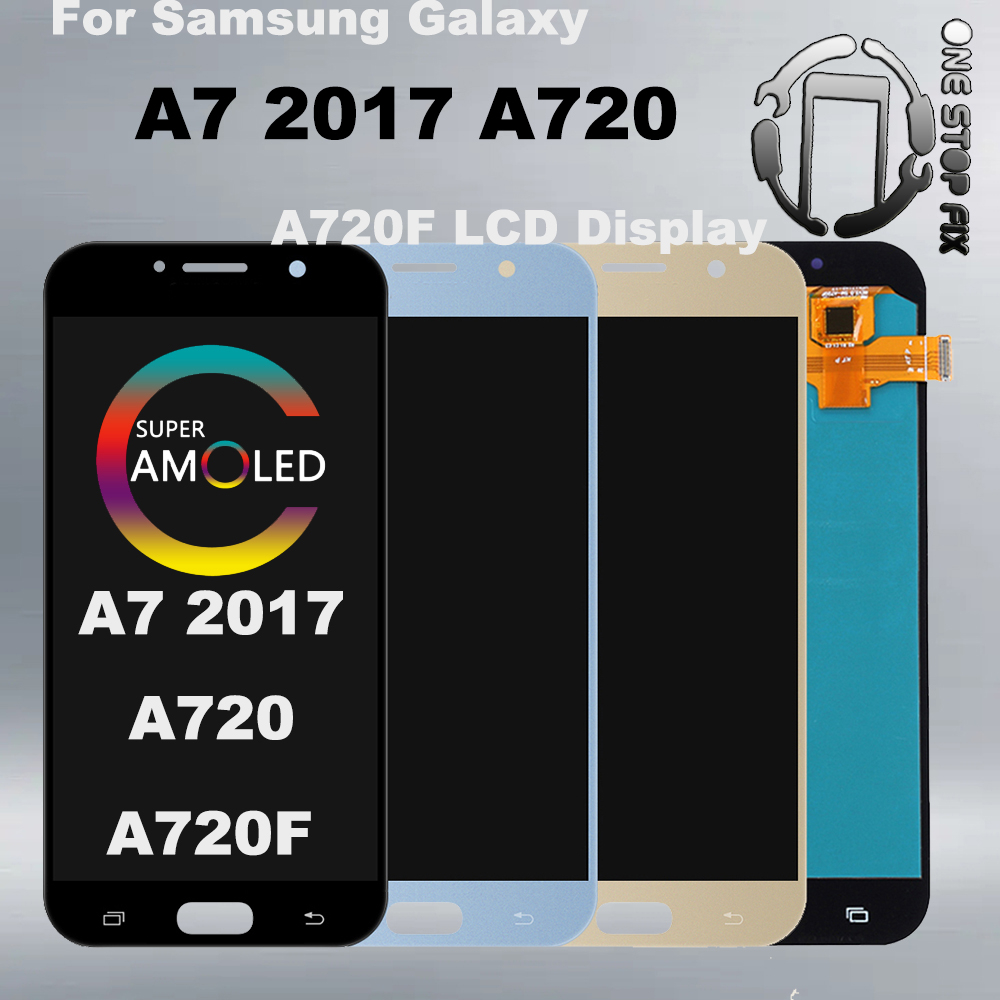 AMOLED สําหรับ Samsung Galaxy A7 2017 A720 A720F SM-A720F จอแสดงผล LCD Touch Screen Digitizer Assemb