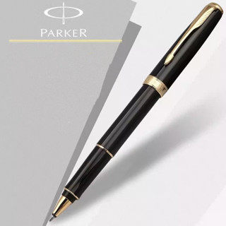 ปากกาแกะสลัก 【2 รีฟิล + 1 กล่องของขวัญ】Parker Pen Rollerball Pen Frosted Black Rod Gold Clip Jewelry Pen High-End Signature Gifts