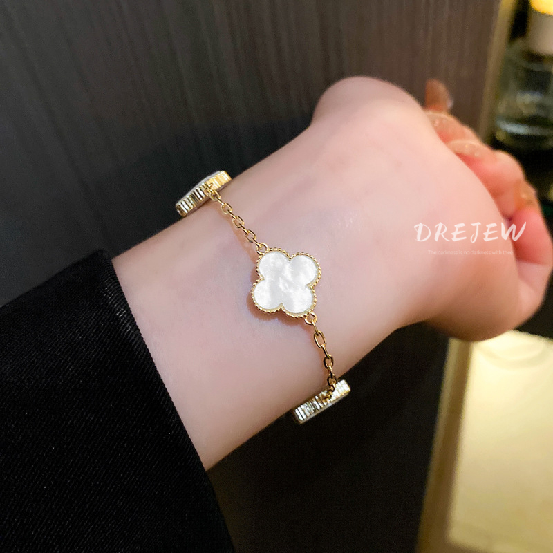 DREJEW สร้อยข้อมือ ทอง 18K ลายดอกไม้ หรูหรา เรียบง่าย สไตล์เกาหลี ไฮโปอัลเลอร์จีนิก