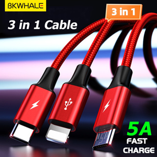 Bkwhale 3 in 1 สายชาร์จ USB ชาร์จเร็ว 2A 5A สายชาร์จ Type C / Micro USB สายชาร์จ สําหรับโทรศัพท์ทุกรุ่น