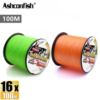 Ashconfish สายเอ็นตกปลา PE X16 100 ม. สีเขียวอ่อน สีส้ม 16 เส้น