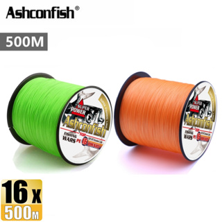 Ashconfish สายเอ็นตกปลา PE X16 500 ม. สีเขียวอ่อน สีส้ม 16 เส้น