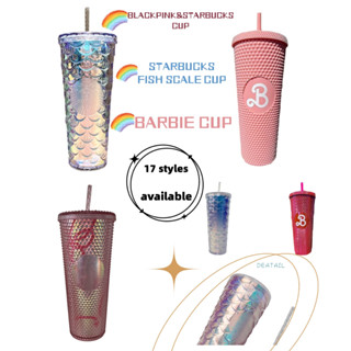 【BLACKPINK Cup】【starbucks CUP】【ถ้วยบาร์บี้】สามารถใช้ซ้ําได้ ป้องกันสิ่งแวดล้อม รูปทรงเกล็ดปลา