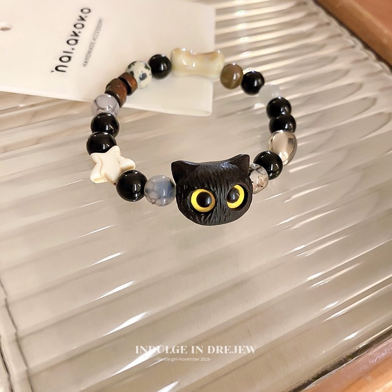 สร้อยข้อมือ ประดับลูกปัด จี้รูปการ์ตูนแมวน่ารัก สีดํา สําหรับผู้หญิง ราคา ถูกที่สุด ดีลบีเคเค แกลเลอรีภาพที่ 6