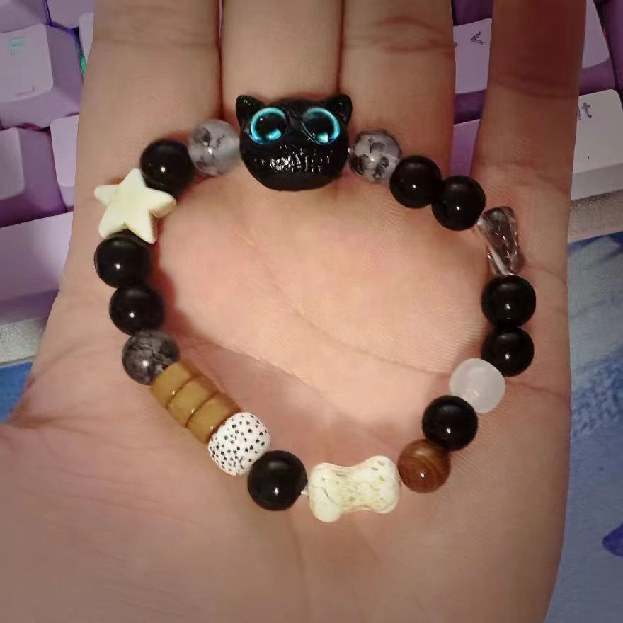 สร้อยข้อมือ ประดับลูกปัด จี้รูปการ์ตูนแมวน่ารัก สีดํา สําหรับผู้หญิง ราคา ถูกที่สุด ดีลบีเคเค แกลเลอรีภาพที่ 9
