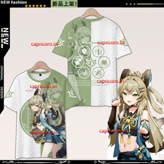 เสื้อยืดแขนสั้นลําลอง มีฮู้ด ทรงหลวม พิมพ์ลายอนิเมะ Genshin Impact Kirara สไตล์ญี่ปุ่น สําหรับผู้ชาย และผู้หญิง