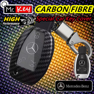 【Mr.Key】เคสกุญแจรถยนต์ คาร์บอนไฟเบอร์ ABS แวววาว สําหรับ Mercedes benz A B R G Class GLK GLA w204 W251 W463 W176