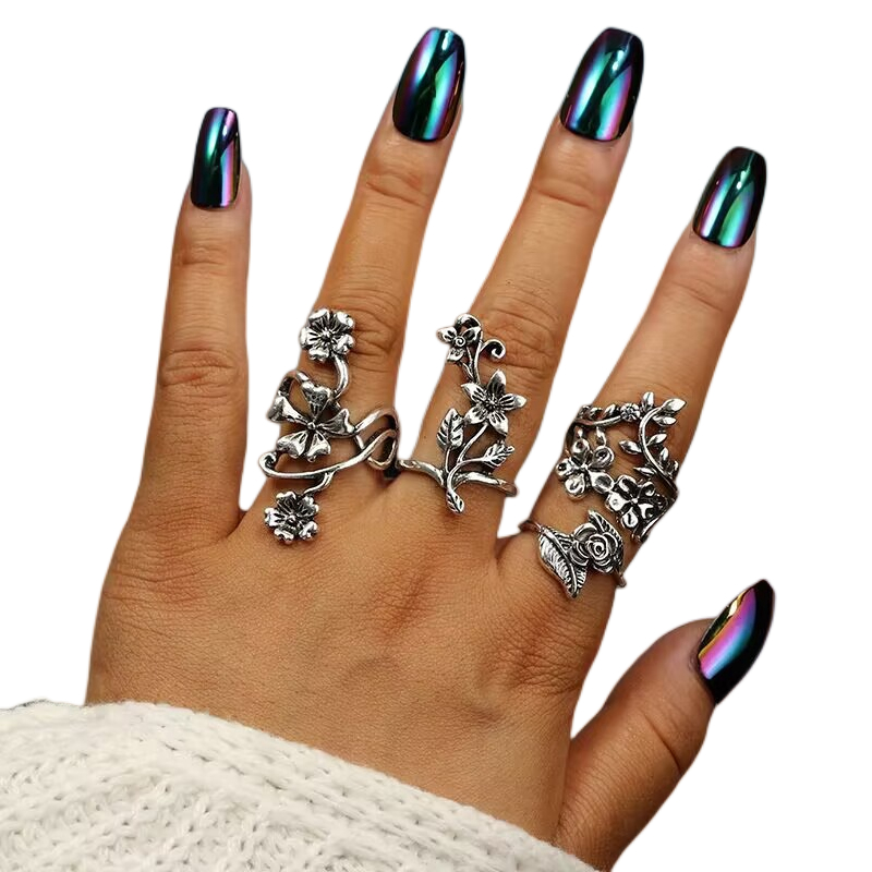 แหวนนิ้วมือ อะคริลิค แกะสลัก ลายดอกไม้ ผีเสื้อ ขนาดใหญ่ สีดํา เครื่องประดับ สําหรับผู้หญิง 50 ชิ้น ต่อล็อต - รูปที่ 4
