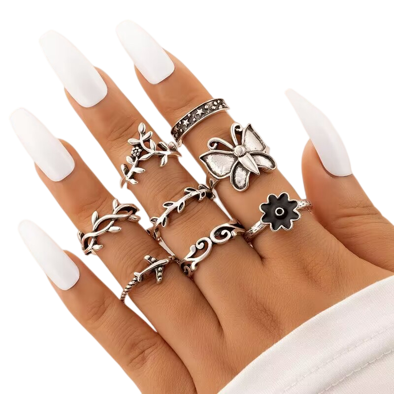 แหวนนิ้วมือ อะคริลิค แกะสลัก ลายดอกไม้ ผีเสื้อ ขนาดใหญ่ สีดํา เครื่องประดับ สําหรับผู้หญิง 50 ชิ้น ต่อล็อต - รูปที่ 5
