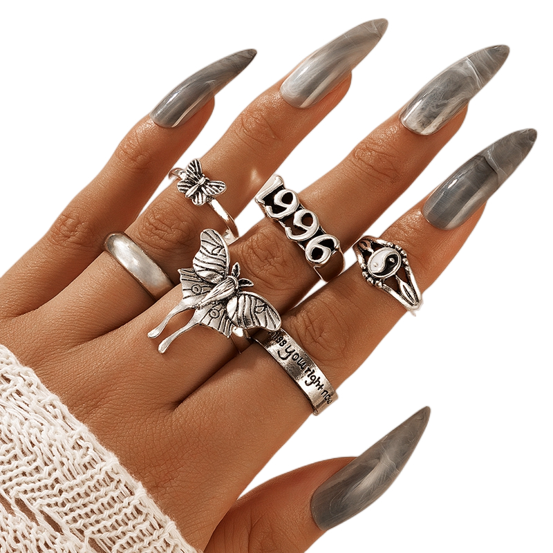 แหวนนิ้วมือ อะคริลิค แกะสลัก ลายดอกไม้ ผีเสื้อ ขนาดใหญ่ สีดํา เครื่องประดับ สําหรับผู้หญิง 50 ชิ้น ต่อล็อต - รูปที่ 6