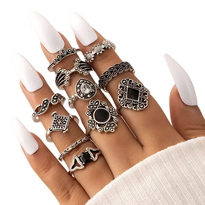 แหวนนิ้วมือ อะคริลิค แกะสลัก ลายดอกไม้ ผีเสื้อ ขนาดใหญ่ สีดํา เครื่องประดับ สําหรับผู้หญิง 50 ชิ้น ต่อล็อต - รูปที่ 7