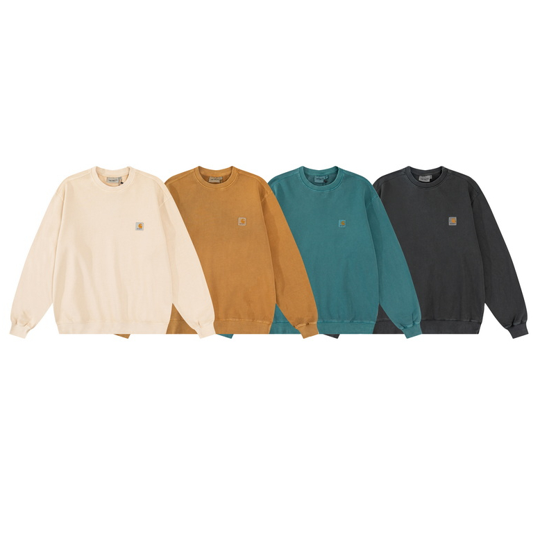 เสื้อกันหนาว คอกลม ย้อมสีน้ํา สีฟ้า 380 กรัม สไตล์สตรีท สําหรับผู้หญิง และผู้ชาย