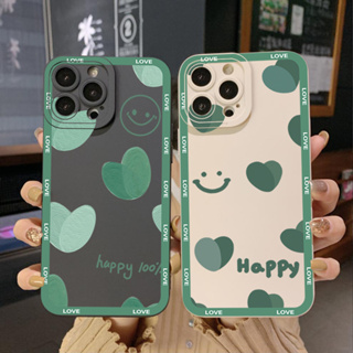 เคสโทรศัพท์มือถือ ขอบสี่เหลี่ยม ลายหน้ายิ้ม สีเขียว สําหรับ OPPO Reno7 4G Reno6 Reno8 Z 5G Reno5 F Reno2 F Reno3 Reno4 A17 A17K A77S A57S