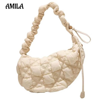 AMILA soft bag หญิงลําลองน้ําหนักเบา กระเป๋าโฮโบ ทรงก้อนเมฆ แนวเกาหลี ที่ห้อย แถมฟรี แฟชั่นเกาหลี