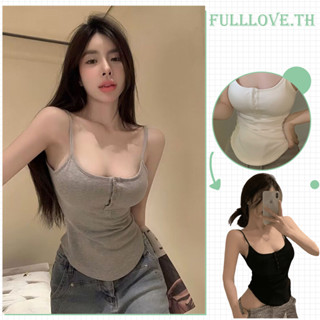 Fulllove เสื้อกล้าม เสื้อครอปแขนกุด มีฟองน้ำ สีพื้น ใส่สบาย Crop Top Y2K