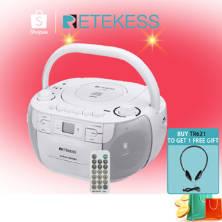 Retekess TR621 Boombox พร้อมเครื่องเล่นเทปคาสเซ็ต วิทยุ AM FM CD  เครื่องเล่นซีดี พร้อมลําโพงสเตอริโอในตัว แจ็คหูฟัง 3.5 มม สนับสนุน MP3 USB บัตร TF  (220v เวอร์ชั่นยุโรป)