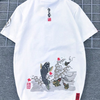 ((พร้อมส่ง) เสื้อยืดแขนสั้น พิมพ์ลาย Wukong Carp Ukiyo-e สไตล์ญี่ปุ่น เรโทร สําหรับผู้ชาย