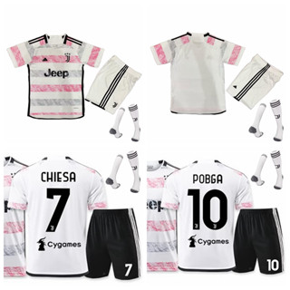 เสื้อกีฬาแขนสั้น ลายทีมชาติฟุตบอล Juventus Away Chiesa Pogba 2023-24 ชุดเหย้า