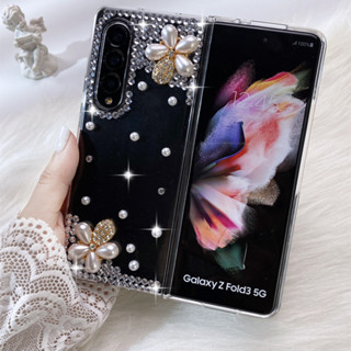 Samsung Galaxy Z Fold 5 Z Fold 4 Z Fold 3 Fold 2 เคสแข็ง ประดับเพชรเทียม พลอยเทียม ลายดอกไม้ มงกุฎ 3D แวววาว แฮนด์เมด สําหรับ