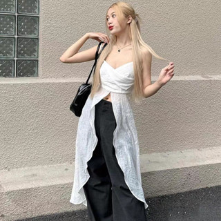 Lyf- เสื้อสายเดี่ยว สายสปาเก็ตตี้ คอวี ผ่าข้าง แฟชั่นฤดูร้อน สําหรับผู้หญิง ปาร์ตี้ คลับ