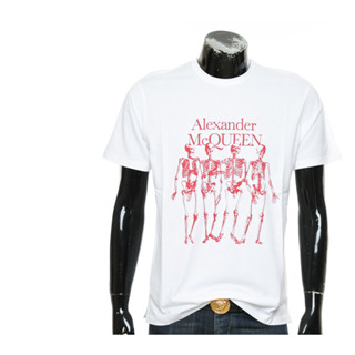 Alexander MCQUEEN เสื้อยืดแขนสั้น พิมพ์ลายหัวกะโหลก ตัวอักษร อินเทรนด์ สําหรับผู้ชาย