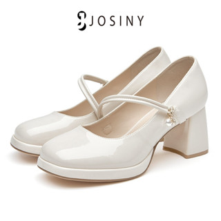 JOSINY Mary Jane รองเท้าส้นสูง หัวสี่เหลี่ยม สีขาว สไตล์ฝรั่งเศส สําหรับผู้หญิง