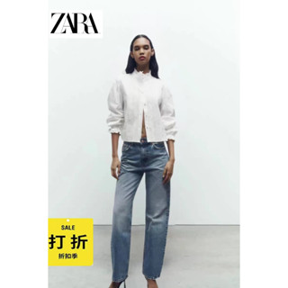 Zara เสื้อผ้าผู้หญิง RA สไตล์ใหม่ ฝรั่งเศส ย้อนยุค หลวม สีขาว กลวง ปัก ยืน ปก สั้น เสื้อเชิ้ต อเมริกัน เอวสูง กระดุมแถวเดียว แขนยาว สั้น เสื้อ