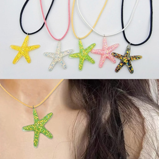 Sparkling Starfish Pendant Necklace Temperament Lace up Necklace Fashion Choker