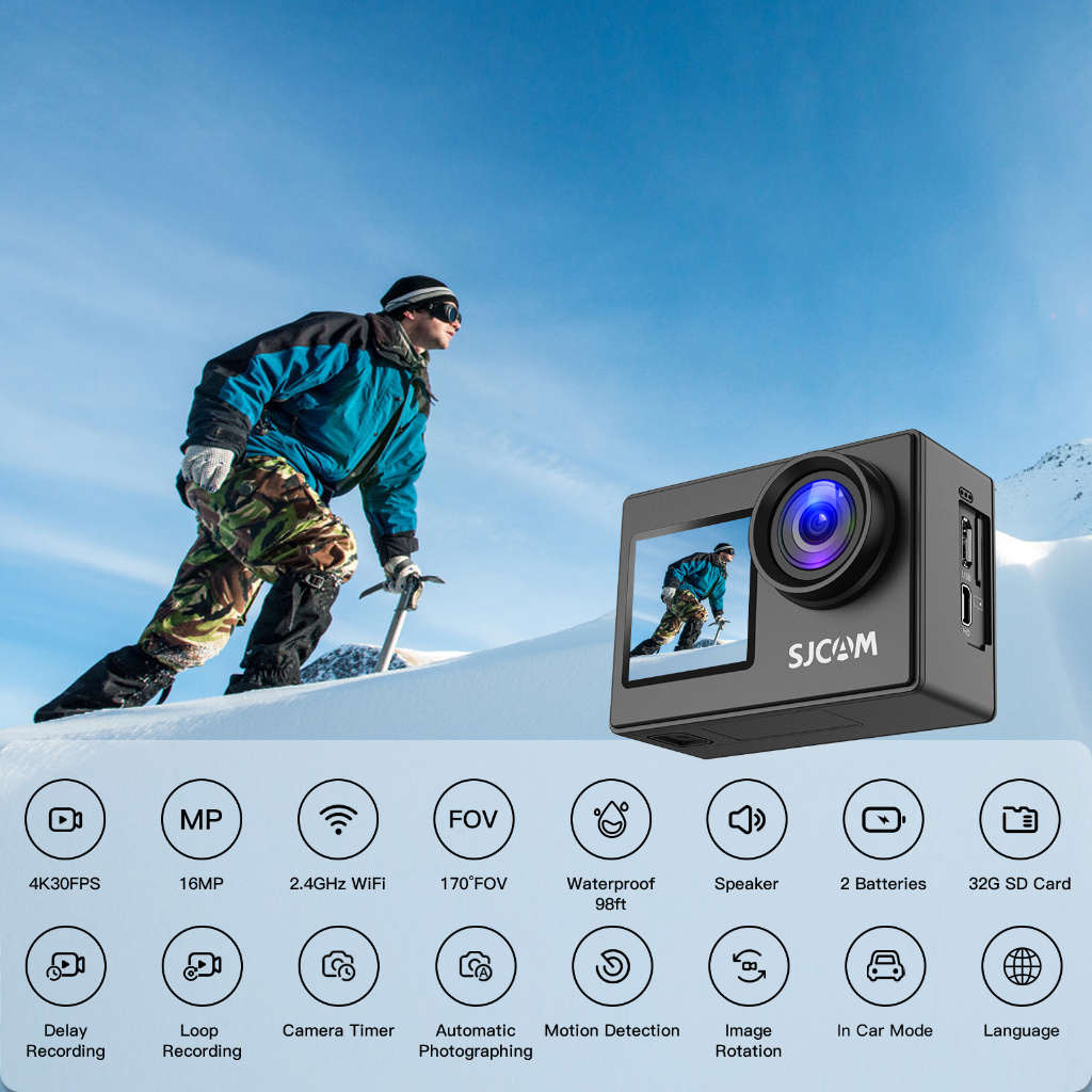 Sjcam SJ4000 AIR กล้องแอคชั่น หน้าจอคู่ SJ4000 Wifi 4K Ultra HD กล้องใต้น้ํา 30 เมตร กันน้ํา  กล้องติดหมวกกันน็อค【รับประกันหนึ่งปี 】