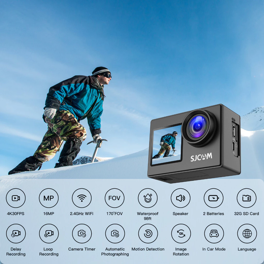 Sjcam SJ4000 AIR กล้องแอคชั่น หน้าจอคู่ SJ4000 Wifi 4K Ultra HD กล้องใต้น้ํา 30 เมตร กันน้ํา  กล้องติดหมวกกันน็อค【รับประกันหนึ่งปี 】 thumbnail 7