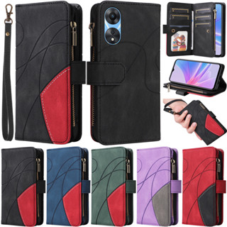 เคสโทรศัพท์มือถือหนัง PU นิ่ม มีซิป พร้อมช่องใส่บัตร ตั้งได้ สไตล์เรโทร สําหรับ Oppo A78 5G Realme 10 4G Reno9 5G Reno8 T A1 Pro Realme 10 Pro