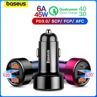 ที่ชาร์จในรถยนต์ Baseus Quick Charge 3.0 4.0 AFC SCP สำหรับ Samsung Xiaomi Huawei (45W) Quick Charge USB C แบบพกพาชาร์จโทรศัพท์แบบพกพาได้อย่างรวดเร็ว