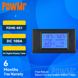 Powmr DC มัลติมิเตอร์ 0-100A แอมมิเตอร์ โวลต์มิเตอร์ พร้อมจอแสดงผล LCD ดิจิทัล แรงดันไฟฟ้า สําหรับพลังงานแสงอาทิตย์ แบตเตอรี่ รถบ้าน เรือ รถพ่วง