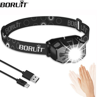 Boruit B33 ไฟฉาย LED เซนเซอร์ตรวจจับการเคลื่อนไหว XP-G2 3030 ไฟสีแดง ซูมได้ ชาร์จ USB สําหรับตกปลา