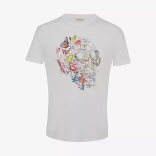 Alexander McQueen/Alexander McQueen เสื้อยืดแขนสั้น ผ้าฝ้าย พิมพ์ลาย สีขาว สําหรับผู้ชาย