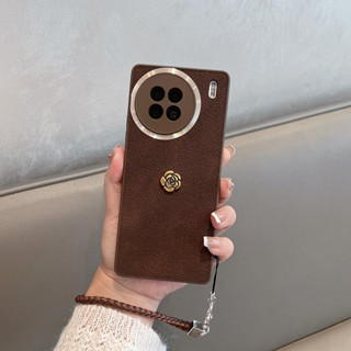 เคสโทรศัพท์มือถือหนังแข็ง ลายดอกกุหลาบ สีน้ําตาลเข้ม สําหรับ vivo X90 Pro X80 Pro X90Pro+ iQOO 11 5G