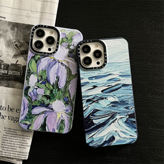 CASE.TIFY silica gelPhone case for iphone  14 14pro 14promax 13 13pro 13promax Ocean oil painting   Shock-proof air cushion phone case simple style7P Purple Flower Oil Painting 12 12pro 12promax 11 2023 New Design HD  Phone case ins popular