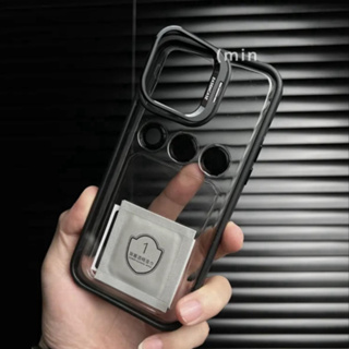 【Metal Bracket/Metal lens film/Clear hard case/Black】เคส compatible for iPhone 15 pro max 15 plus case