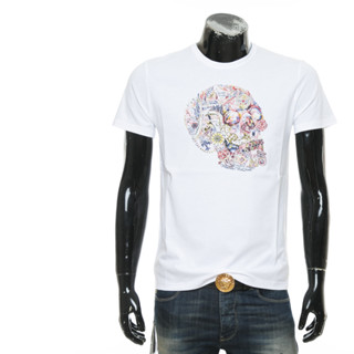 Alexander MCQUEEN เสื้อยืดคอกลม แขนสั้น พิมพ์ลายหัวกะโหลก สําหรับผู้ชาย