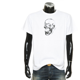 Alexander MCQUEEN เสื้อยืดคอกลม แขนสั้น พิมพ์ลายหัวกะโหลก อินเทรนด์ สําหรับผู้ชาย