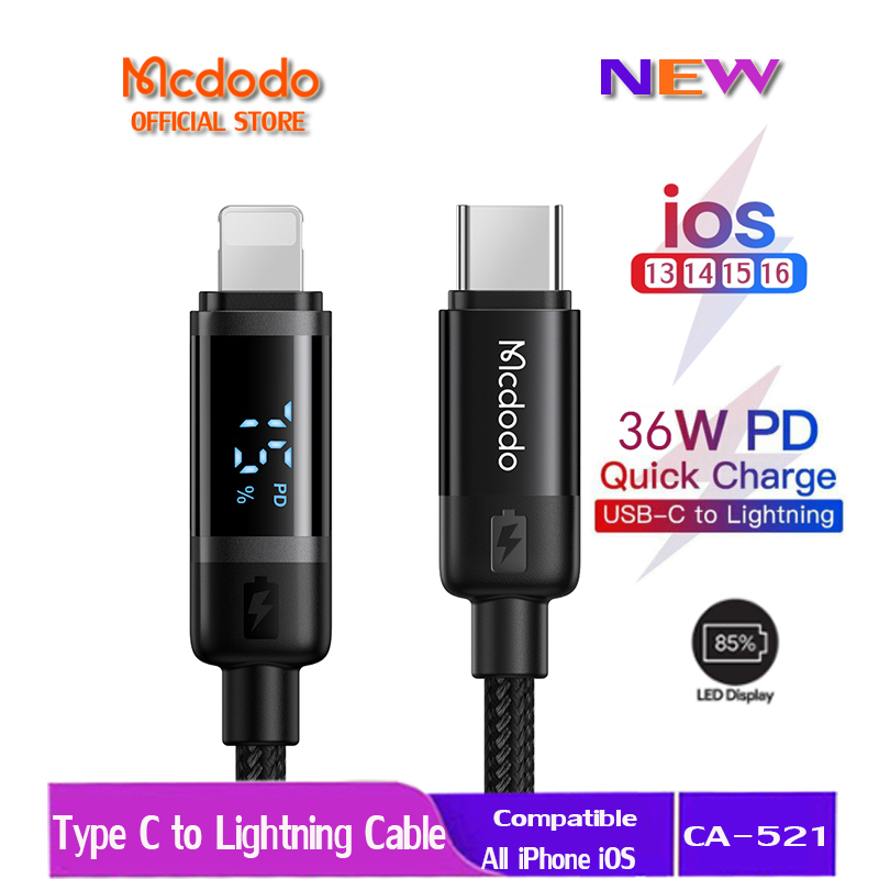 Mcdodo 2024 ใหม่ 36W ประเภท C ถึง Lightning PD Fast Charging สําหรับ i-Phone 16 15 14 13 12 11 Xr 8 7 6S CA-521